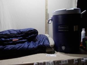 Coleman Sleeping Bag and 5-Gallon Water Jug Beverage Dispenser