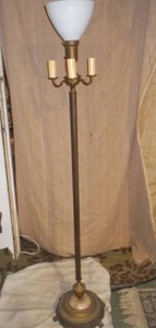 Vintage 4-Light Brass Candelabra Floor Lamp - Frosted Glass Shade