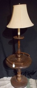 Vintage Wood Pedestal Accent Table Lamp with Fabric Shade