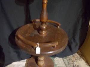 Vintage Wood Pedestal Accent Table Lamp with Fabric Shade