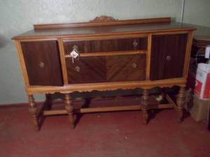 Antique Oak Sideboard  Buffet with Ornate Scrollwork
