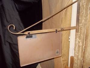 Vintage Hanging Metal Store Sign Bracket & Wood Sign