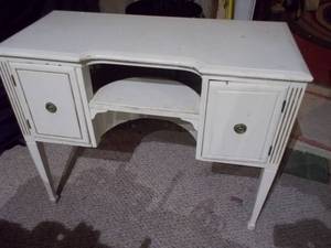 Antique White Makeup Vanity with Storage Cabinets