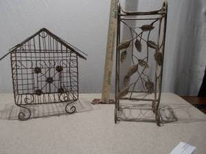 Decorative Wire Birdhouse and Metal Wine Rack Set