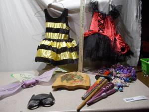 Large Lot of Childrens Dress-Up Costumes and Accessories  Bumble Bee, Queen of Hearts & More