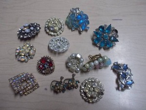 Vintage Rhinestone & Floral Brooch Collection  Mixed Craft Jewelry Lot