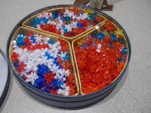 Large Lot of Interlocking Starflake Stacking Beads with Divided Storage Tin