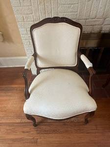 lot 6 image: Louis XV Style Carved Wood Armchair - Cream Upholstery