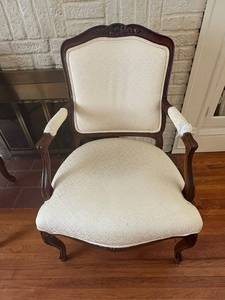 lot 7 image: Louis XV- Style Armchair Carved Wood with Cream Upholstery