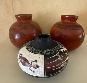 lot 8 image: Southwestern Hand-Painted Ceramic Vases (Lot of 3)