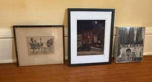 lot 32 image: Framed Art Prints - Harbor Scene, City Street, Architecture (3 Pieces)