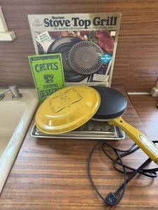 lot 35 image: Crepe Maker Pan Set with Crepe Recipe Book, Burton Stove Top Grill