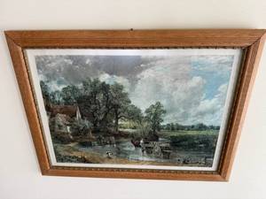 lot 50 image: Framed Landscape Print - Riverside Cottage with Trees