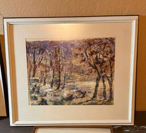 lot 60 image: Autumn Forest Landscape Painting - Framed, Signed