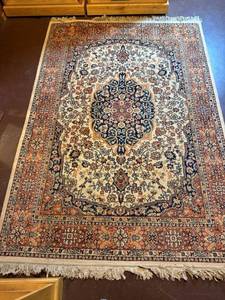 lot 76 image: Persian-Style Oriental Rug - Navy Medallion on Ivory Field