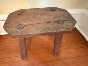 lot 83 image: Rustic Wooden Stool with Thick Plank Top and Four Legs