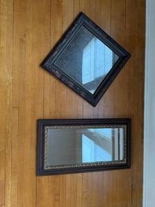 lot 84 image: Ornate Wall Mirrors - Diamond-Shaped & Rectangular With Gold Bead Frames (Lot of 2)