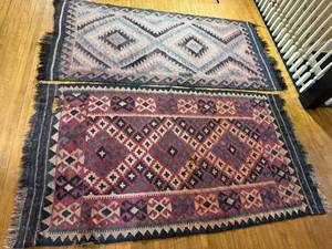 lot 104 image: Kilim Rugs - Handwoven Geometric Diamond Motifs (Lot of 2)