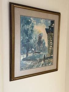 lot 106 image: Impressionist Waterfront Landscape Painting - Signed Molder