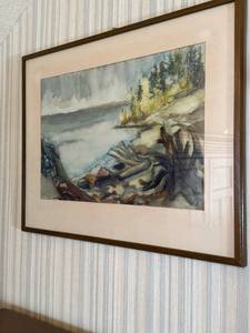 lot 108 image: Molder Framed Coastal Landscape Print - 1970