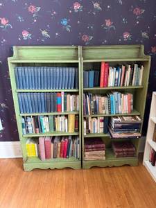 lot 129 image: Pair of Green Painted Wood Bookcases -  books NOT included