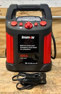 lot 206 image: GreatWay Jump Starter with Air Compressor and LED Light, 12 Volts, 900 Peak Amps, Model# GM038C #107527 Msrp $139.99