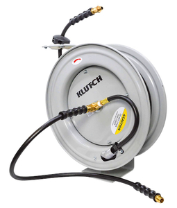 lot 238 image: Klutch Auto-Rewind Air Hose Reel with 38in. x 50ft. Rubber Hose, 300 PSI #73430 Msrp $139.99