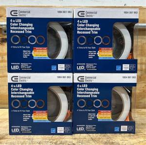 lot 348 image: Commercial Eletric 4 in LED Color Changing Interchangeable Recessed Light lot of 8