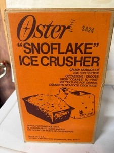 Vintage Oster Snowflake electric ice crusher with original box- NEVER OPENED. Produced from 1965-71.  BRAND NEW DEAD STOCK