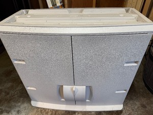 white resin storage wall cabinet- Rubbermaid FastTrack model