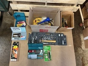 Large Mixed Tool Lot  Hand Tools, Socket Set, Staple Gun, Drain Auger & More