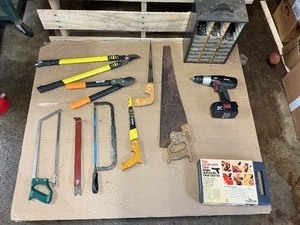 Large Mixed Tool Lot  Saws, Loppers, Drill, Hardware Organizer & More  Shop Tools  Works