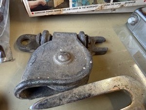 Box of various tools, grinding wheel, c clamps and more