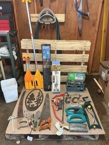 Large Mixed Yard & Shop Lot  Sprinklers, Paddles, Saws, Tools, Hardware & More