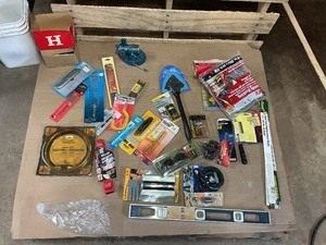 Mixed Tool & Hardware Lot  Master Lock Cable, Hand Tools, Level, Saw Blade, Accessories & More