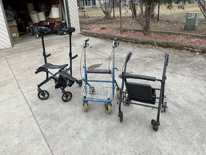 Mobility Aid Lot  (3) Rollator Walkers w Seats, Storage & Accessories