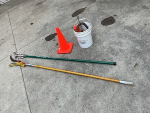 Yard & Utility Tool Lot  Pole Pruner, Extension Pole, Safety Cone, Drain Auger & More