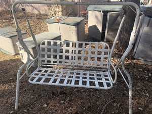 vintage white metal and vinyl strap patio chaise lounge chairrocker