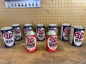 Vintage STP Oil Treatment & Gas Treatment Cans  Metal Oil Can Lot  Automotive Collectibles