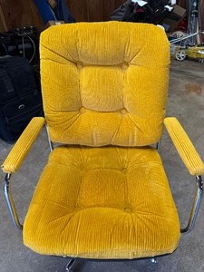 Retro 1970s Swivel Office Chair  Mustard Yellow Tufted  Mid Century Style with bonus chair and table