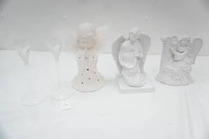 Ceramic Angel Figurines and Lenox Crystal Candlestick Holders