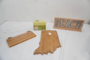 New Recipe Card Box, Cookbook Holder, Wooden Cutting Board, Wooden Beach Sign
