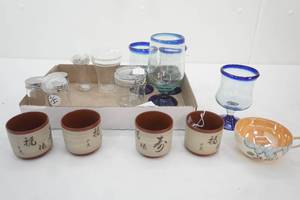 Mexican Blown Glass Goblets-Cobalt Blue Rims & Stems, Glass Canisters, Saki Cups, Poly canister