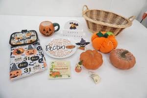 Wicker Basket with Fall & Halloween Decor