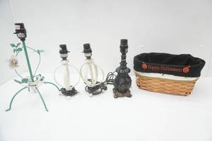 4ct Table Lamp Bases, lined wicker basket