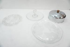 Crystal Serving Platters, Clear PRessed Glass Cake Plate, Dessert Plate, Vintage Metal Cake Plate Cover