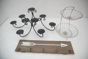 Wooden Arrow Coat Rack, Metal Wall Candle Sconce, 2-tier fruit basket