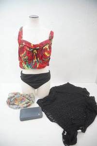 Womens 2 Piece Swimsuit, Black Cover, Infinity Scarf, Watch Bands