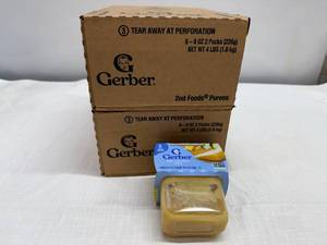 lot 142 image: SSS. 6x 8-8oz 2pks Gerber Baby Food-Pear, Zucchini & Corn