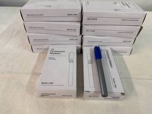 lot 19 image: 10 Boxes of 12 Fine Tip Permanent Markers-Blue